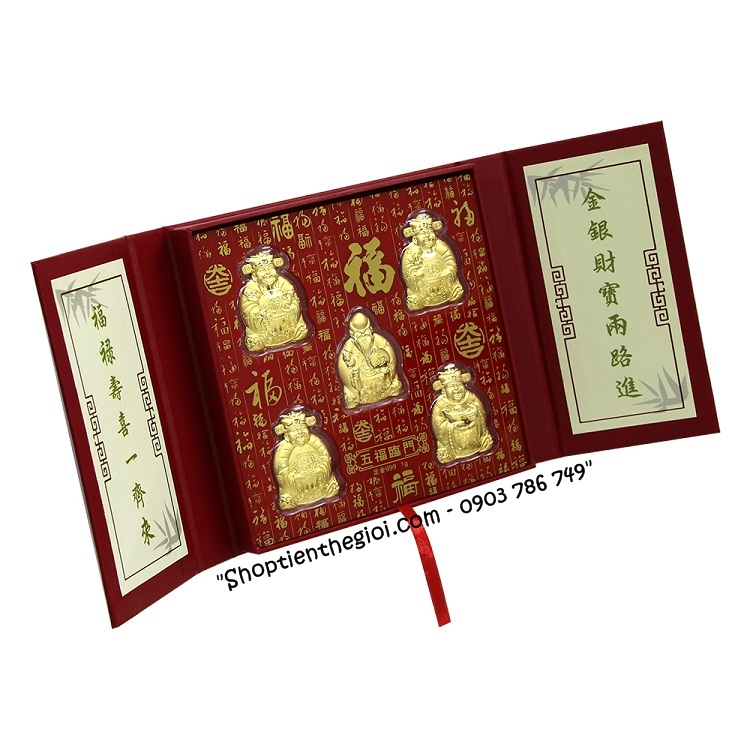 Hộp quà Ngũ Phúc - Phúc Lộc Thọ Tài Hỷ Mạ Vàng 24k